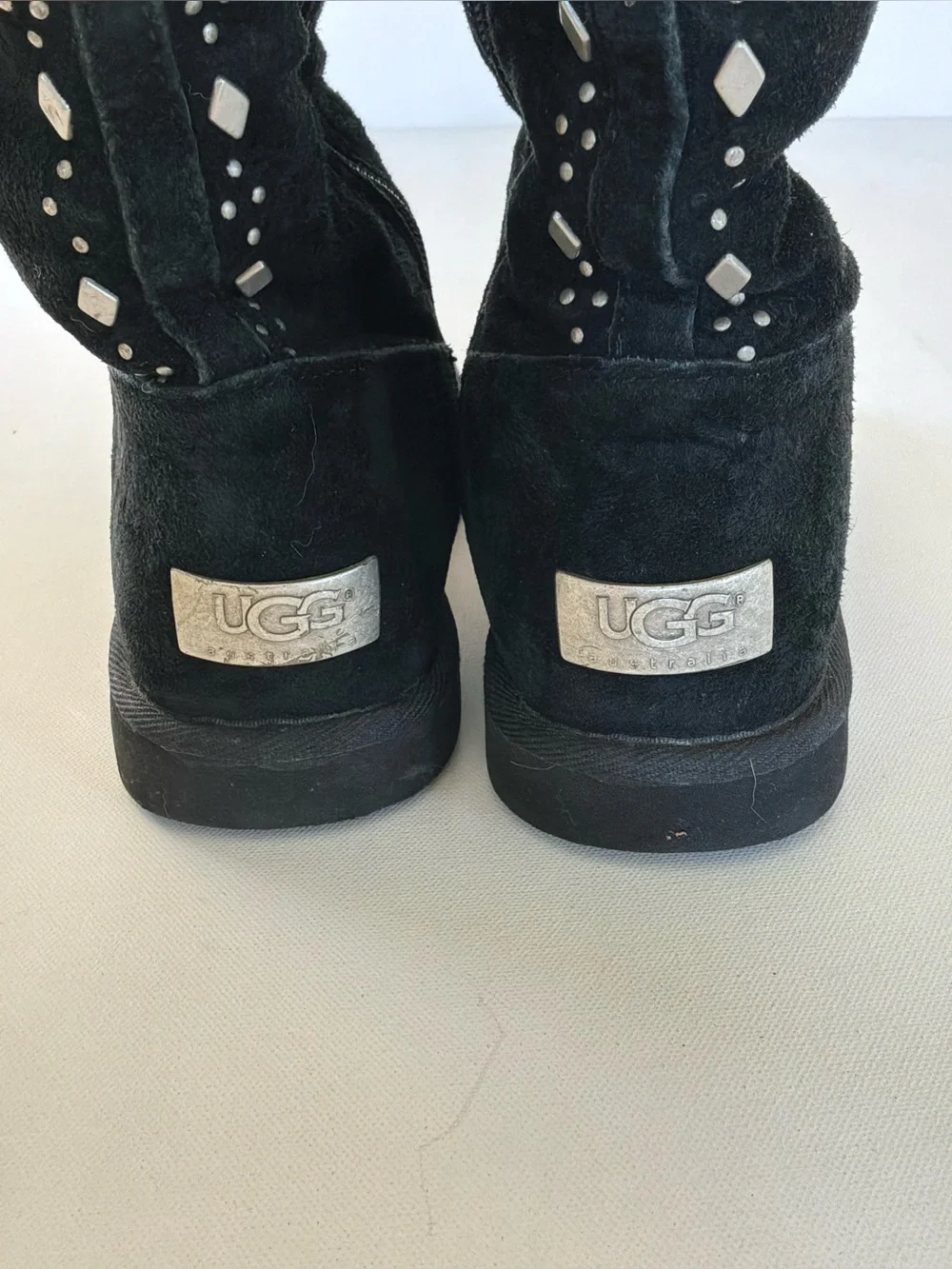 UGG Australia Black Suede Studded Tall Sheepskin Boots Women’s Size 5